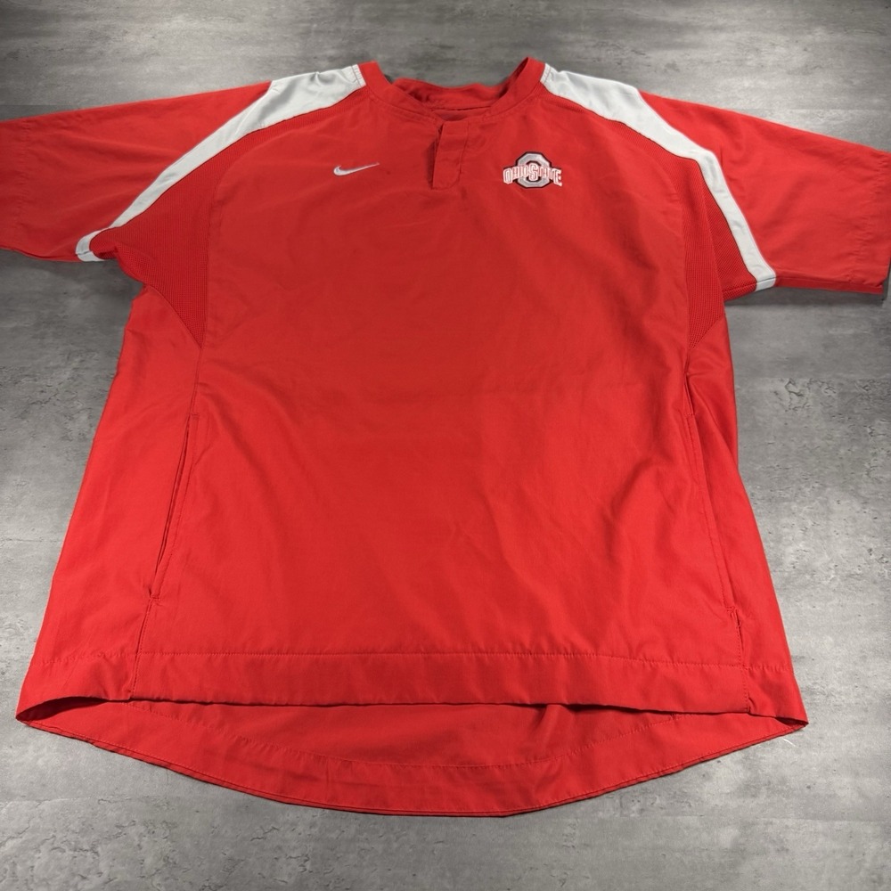 Ohio State Buckeyes Shirt Jacket Men L Red Blade Collar Coach ShortSleeve WarmUp - Picture 2 of 11